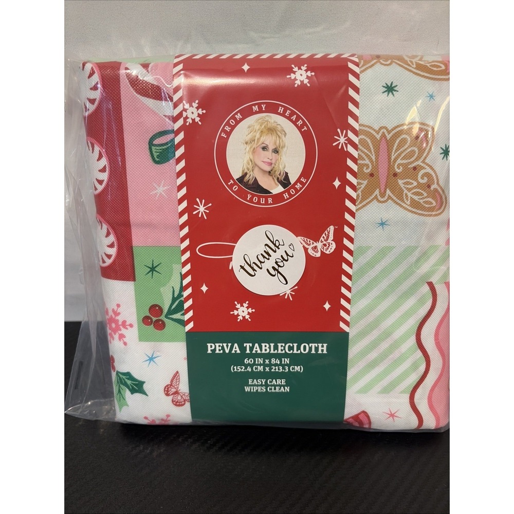Dolly Parton Christmas Tablecloth Pink Gingerbread Candy Cane PEVA 60x84